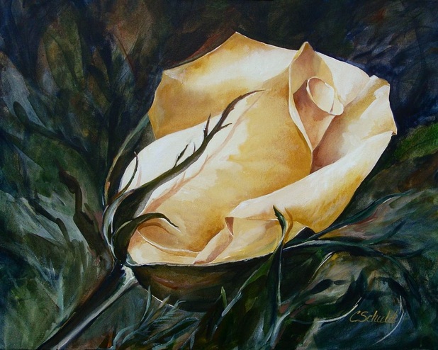 “Yellow Rose” by Charlotte Schud 24 x 30 Acrylic on Canvas $650